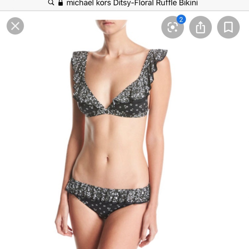 Michael Kors Black Ditsy Floral Ruffle Bikini Set